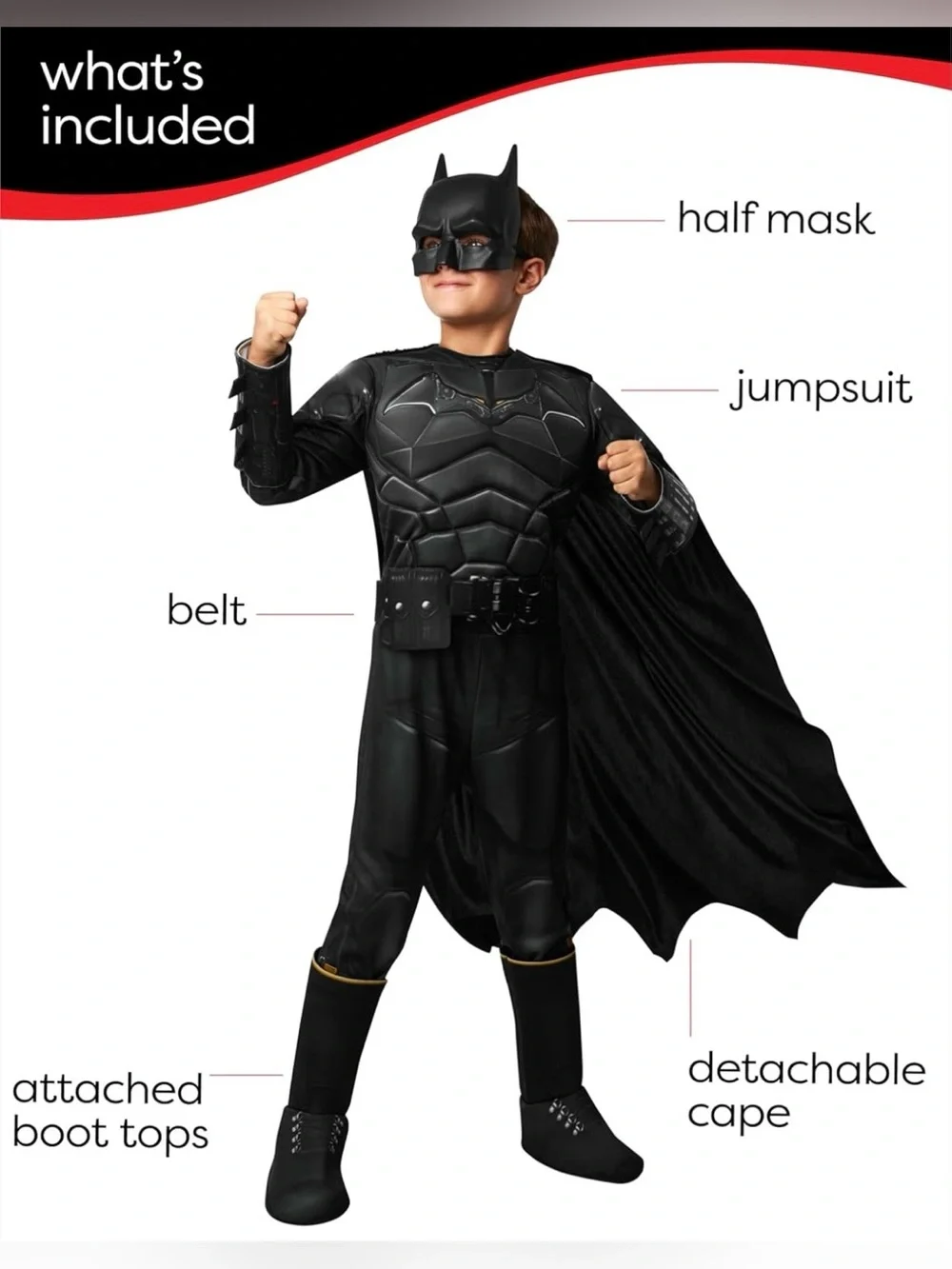 The Batman: Batman Costume Kids Child Medium Cape Half Mask Dress Up Halloween